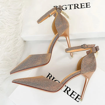 BIGTREE Shoes Sequin Cloth Women Sandals High Heels Bow Sandals 20250New Summer Sandals Women Pointed Toe Ladies Heeled Sandals
