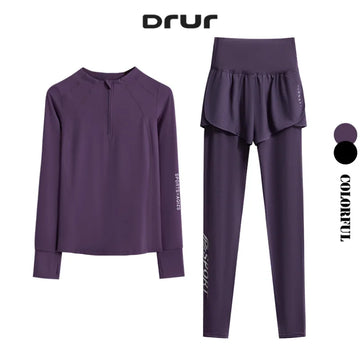 DRUR Autumn 2 Piece Yoga Set Quick Dry Sportswear Outfit Gym Clothes Slim Fit Sports Top High Waist Legging Suit Women Tracksuit