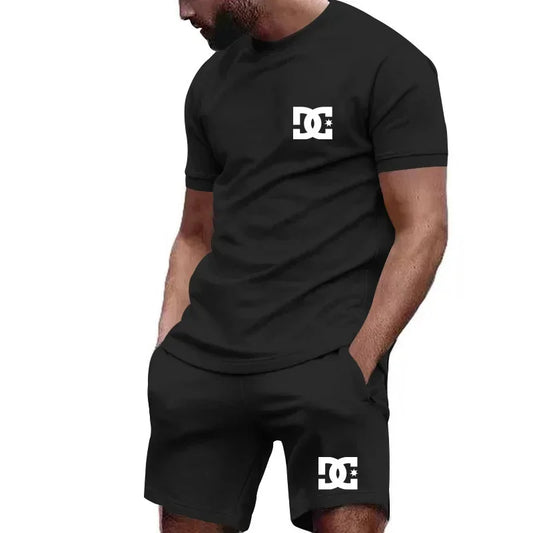 Summer new men's short-sleeved T-shirt and breathable shorts two-piece outdoor casual and fashionable men's shorts jogging set