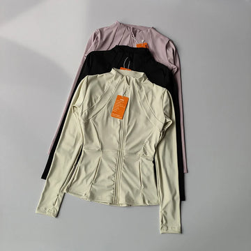 Women's Slim Fit Workout Jacket Quick Dry Long Sleeve Naked Feel Running Yoga Training Windbreaker