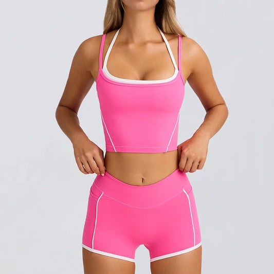 Sports Underwear Vest Shorts Suspender Bra Beauty Back Pilates Skinny High Elastic Fitness Running Yoga Set  Clothes for Women