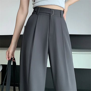 Summer Women's Casual Pants Wide Leg Pants Elegant Office Lady New Solid Color High Waist Loose Trousers Female