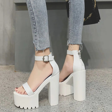 2025 Summer Fashion High Heels Sexy Waterproof Platform Buckle Zipper High Heeled Sandals Women Nightclub Party Casual Shoes