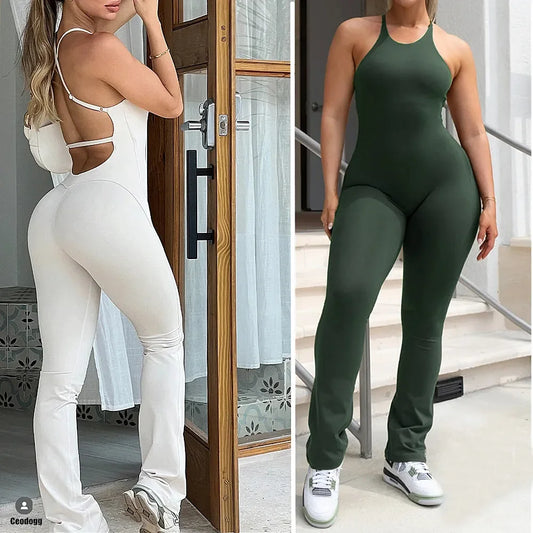 Pad Bunny Cross Backless Bodycon Yoga Set Jumpsuit Women One Piece Fitness Legging Gym Sport Active Wear Outfit Suits XP186