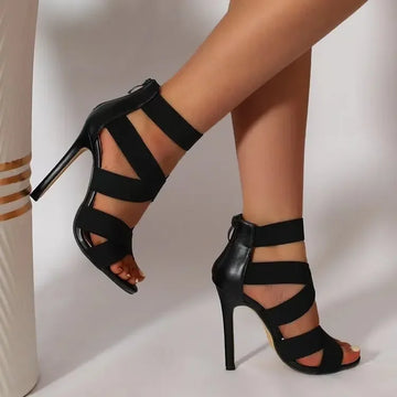 Fashionable Fishmouth Highheels Women's Sandals New European American Style Loose Tight Belted Solid Color Ladies Shoes