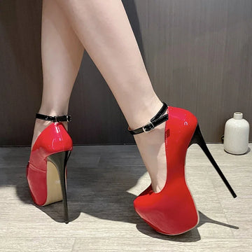 Eilyken 2025 New Sexy Extreme Thin High Heels Women Pumps Elegant Round Toe Buckle Strap Banquet Pole Dancing Sandals Shoes