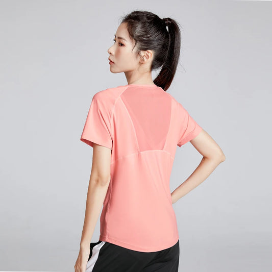 Women Yoga T-Shirt Sport Dry Fit Mesh Yoga Gym Short Sleeves Comfortable Dry Lightweight Breathable Elastic Yoga Short Sleeves