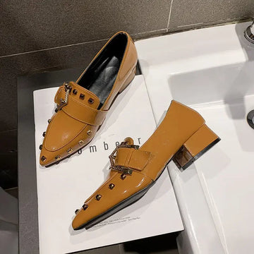 Pointed Toe with Medium Heels Block Heel Ladies Pumps Square Chunky Women's Shoes 39 on Sale Young Popular Spring Discount Y2k