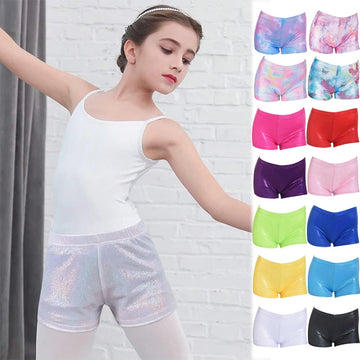 Girls Gymnastic Short Shiny Metallic Spandex Shorts for Ballet Dance Athletic Tumbling