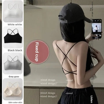 Women Top Cross Strap Sports Bra Thin Push Up Sport Bra Yoga Gym Crop Top Brassiere Fitness Tube Top Breathable Beauty Back Bras