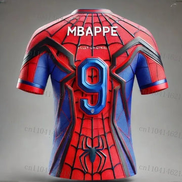 2025 New Spiderman Mbappe No. 9 Boy Football Jersey Marvel Children T-shirt Fans Special Jersey Kit Summer Breathable Sweatshirt