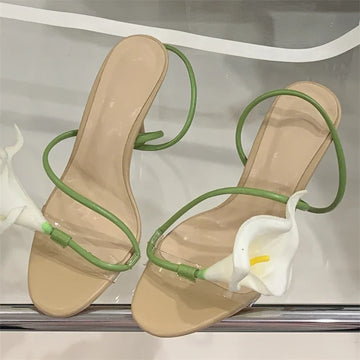 Eilyken Sexy PVC Transparent Flower Narrow Band Women Sandals Street Style Open Toe Thin High Heels Party Prom Shoes