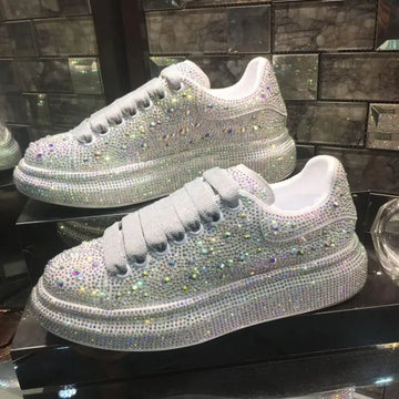 2025 Autumn Women Platform Shoes rhinestones Thick-soled White Silver Shoes Shining Crystal Sneakers Trend Casual Sneakers