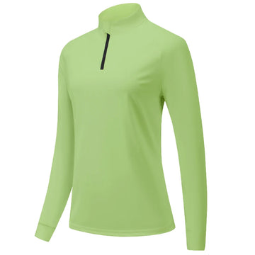 Women Sports Long Sleeve Running Zipper Collar Fitness Outdoor Hiking Bike Shirts Training Causal Workout Activewear Clothes