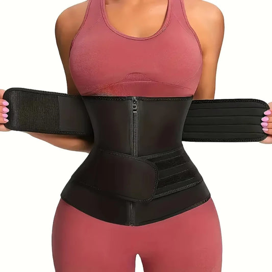 Women's Black Waist Fitness Trainer Abdominal Belt, Sports and Fitness Body Shaping Device with Adjustable Shoulder Straps