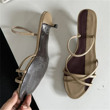 Eilyken New Summer Design Narrow Band Open Toe Sandals Women Slippers Fashion Thin Low Heels Party Dress Casual Shoes