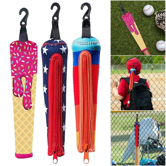Baseball & Softball Handle Cover Cushy Zippered Sleeve with Hook for Hanging on Fence Vehicle Protector Essential Accessories