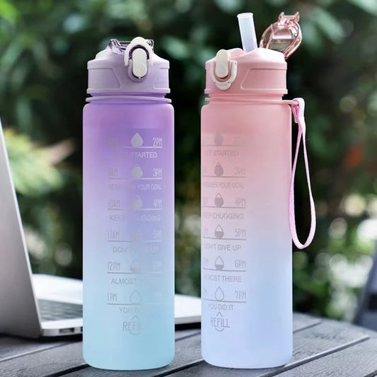 900ML Water Bottle With Time Marker Plastic Motivational Water Bottle with straw Drinking Bottle for Gym Sports Outdoor Travel