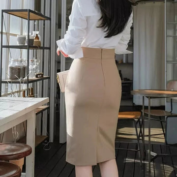 Drop Shipping Hip Summer Work Skirts for Women Khaki Midi Skirt with Slit High Waist Luxury Elegant Office Skirt Y2k Clothes