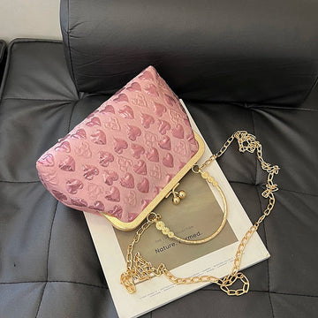 Women Evening Clutch Purses Heart Pattern Vintage Evening Bag Chain Strap Chic Crossbody Bag Top Handle Bag for Weddings Parties