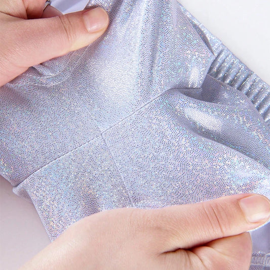Girls Gymnastic Short Shiny Metallic Spandex Shorts for Ballet Dance Athletic Tumbling