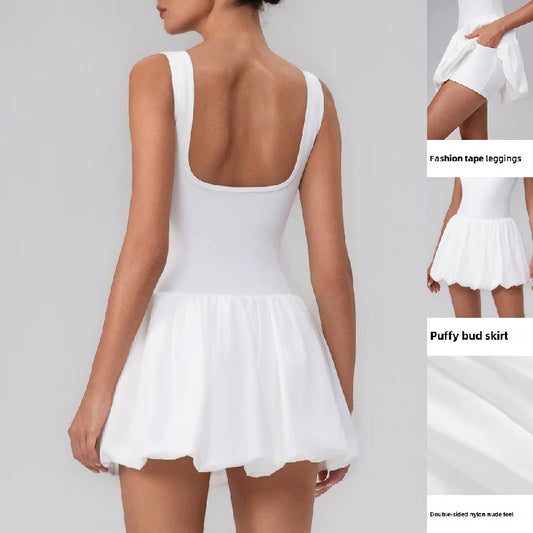 2025 New Fitness Draped Dress Two-piece Base Pocket Dress Anti-wardrobe Malfunction Base Sports Tennis Skirt