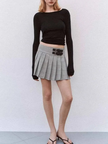 European and American style new spring products, women's clothing, fashionable A-line plaid wide pleated skirt pants