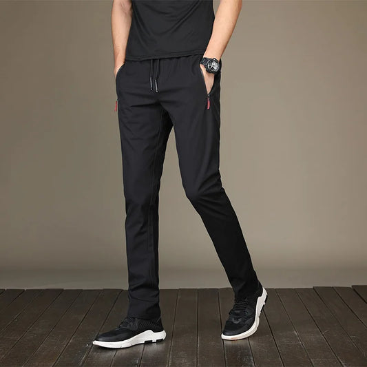 2025 Men's Running Pants Quick-Dry Thin Casual Trousers Sport Pants with Zipper Pockets Sportswear Running Jogging Sportpants