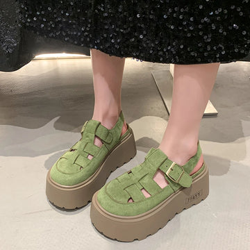 All-Match Retro Woman Shoes 2025 Summer Clogs With Heel Increasing Height Female Sandal Original Thick New Girls Scandals