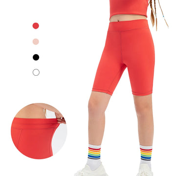 (120-150cm)Girl Yoga Shorts 5-Inch Gym Dancing Running Tights Breathable Quick Dry Workout Shorts Children Teens Fitness Bottoms