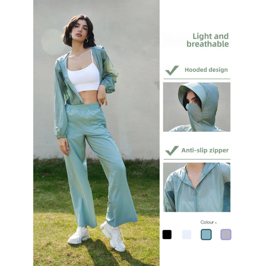 2025 Women's Lightweight Breathable Quick Dry Hooded Drawstring Loose Fit Long Sleeve Activewear Summer Outdoor Gym Workout