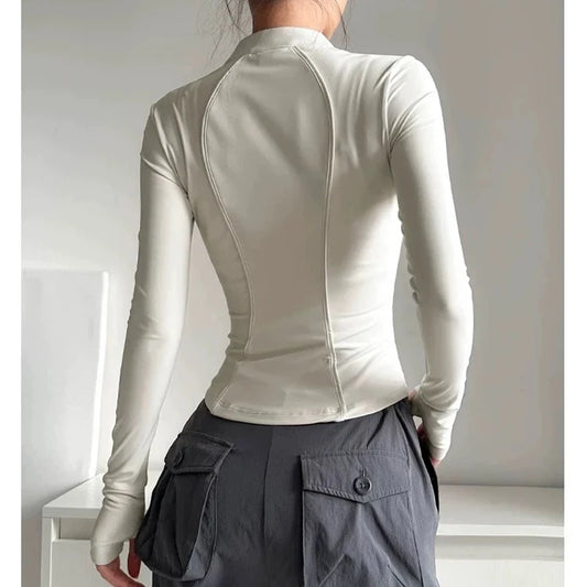 Women's Slim Fit Long Sleeved Yoga Exercise Top Elastic Half Zipper Fitness Suit for Active Wear