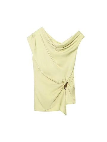 2025 Women Summer Camis Tank Tops Fashion Solid Pleated Asymmetric Satin Female Elegant Street Top Clothing