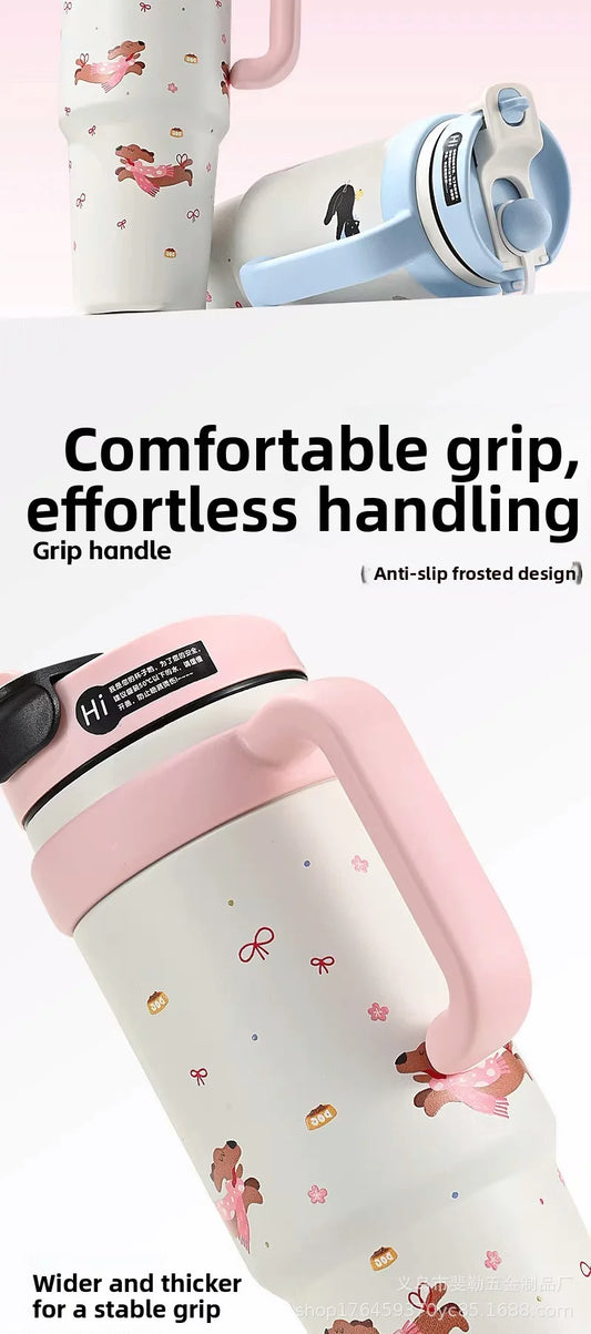 40oz Large Capacity Stainless Steel Travel Mug with Handle & Straw Lid | Office & Travel Essential | Leakproof Insulated Cup