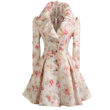 2025 Spring Autumn Women Trench New Flower Coat Medium and Long Windbreaker with Large Collar Women's Clothing