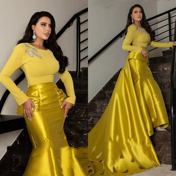Customized Sizes Available Satin Sequined O-Neck Trumpet Long Dresses Evening Dresses Exquisite Modern Style Pastrol