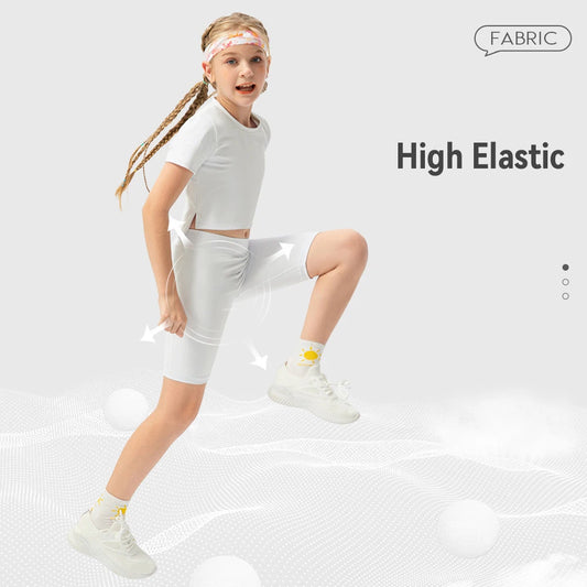 (120-150cm)Girl Yoga Shorts 5-Inch Gym Dancing Running Tights Breathable Quick Dry Workout Shorts Children Teens Fitness Bottoms