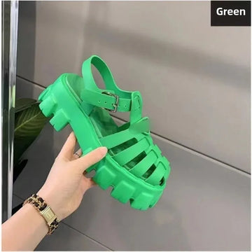 Women's Roman Style Thong Sandals Breathable Hollow out Thick Heel Waterproof Platform Woven Retro Summer New Style Shoes