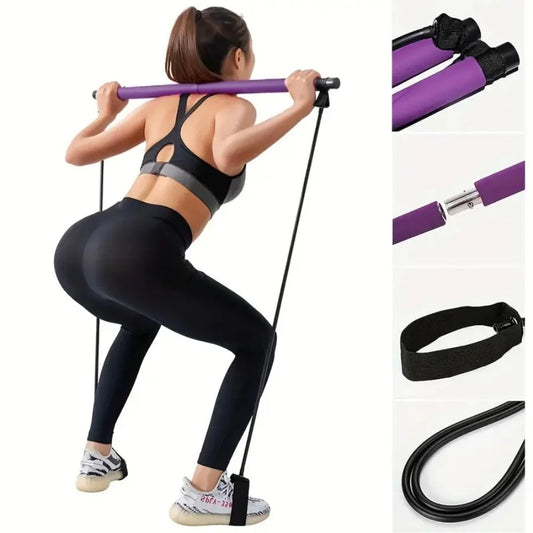 Pilates Bar Set with Resistance Bands, Multifunctional Home Gym Equipment for Small Spaces, Stretching Fusion Adjustment Bar