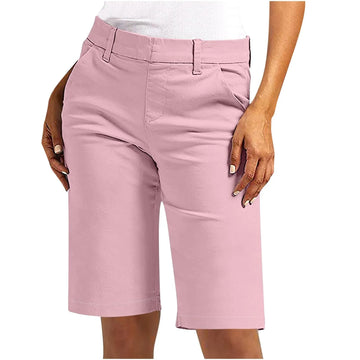 Women'S Casual Fashion Solid Color Straight Shorts High Waist Fit Sports Pants Daily Commuting Home Pants