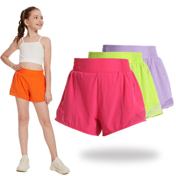 (120-160CM)Kids Quick Dry Sport Shorts Loose Fit Girls Yoga Running Fitness Workout Dancing Exercise Training Short Pants