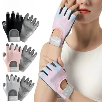 1Pair Sports Gloves Women Yoga Fitness Exercise Anti-slip Shock Absorption Fishing Cycling Breathable Half Finger Gloves Workout