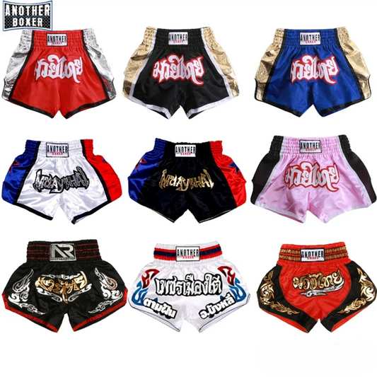 Short de boxe Muay Thai pour hommes et femmes, broderie patchwork, grappin, skip déclinaison, entraînement, gym, troncs d'équipe