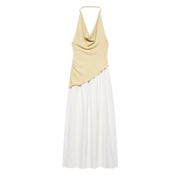 Women's Dresses New Summer 2025 Patchwork Halterneck Swing Neck Maxi Dress Sexy Off-the-Shoulder and Backless Design Personality