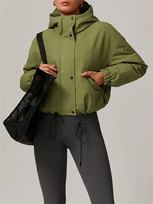 Winter Warm Sports Coat Women's Zipper Sport Long Sleeve Loose Hoodies Down Jacket Fashionable Running Fitness Pocket Sportwear