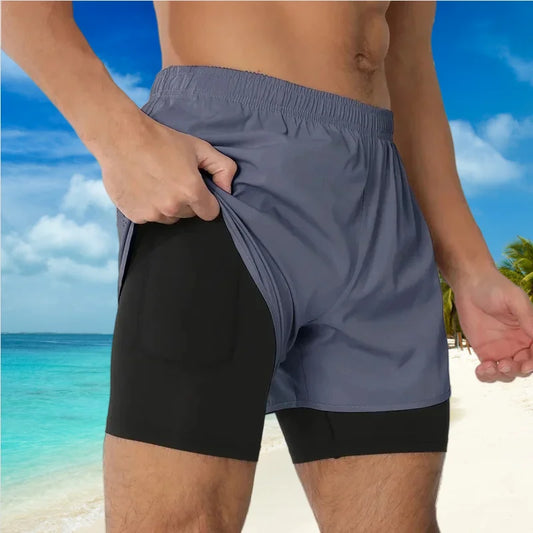 2025Men's Running Shorts 2 In 1 Breathable sport pants Quick Dry Workout Training Fitness Jogging Shorts Summer Beach Men Shorts