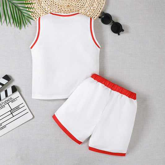 2-8 Year old Boys' Sports Style Set Round Neck Letter 23 Basketball Suit 2Pcs/Set Vhildren's Boys' Summer Sports Clothing