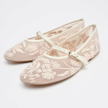 Mesh Embroidery String Bead Brand Women Ballet Flats Fashion Buckle Breathable Mary Jane Shoe Comfort Low Heel Soft Flat Sandals
