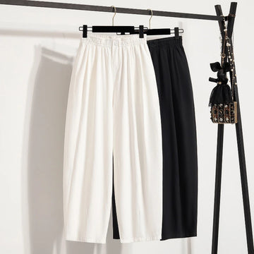 Plus Size Pants Women Summer 2025 New Fashiable Elastic Waist Loose Ankle-length pants Wide-Leg Slouchy Harem trousers 