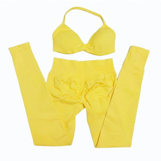 2 Pcs Women Yoga Sets Sport Sets  Against Resistance Workout Leggings&Strappy Bra Seamless High Quality Gym Fitness Set